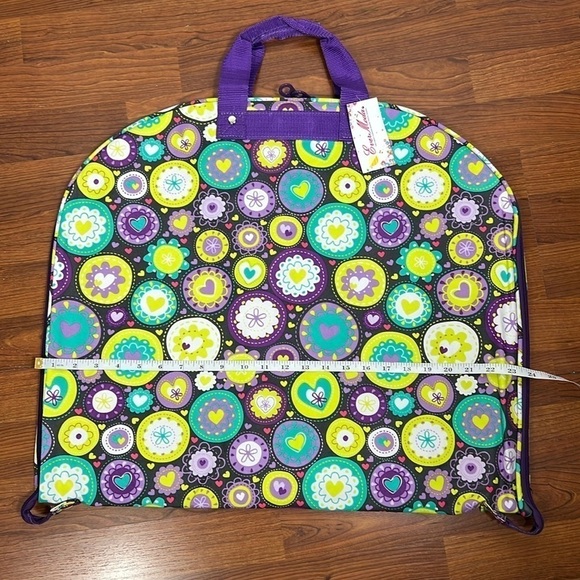 Floral Heart Pattern Travel Garment Bag Pale Purple & Neon Green NWOT - Picture 3 of 8